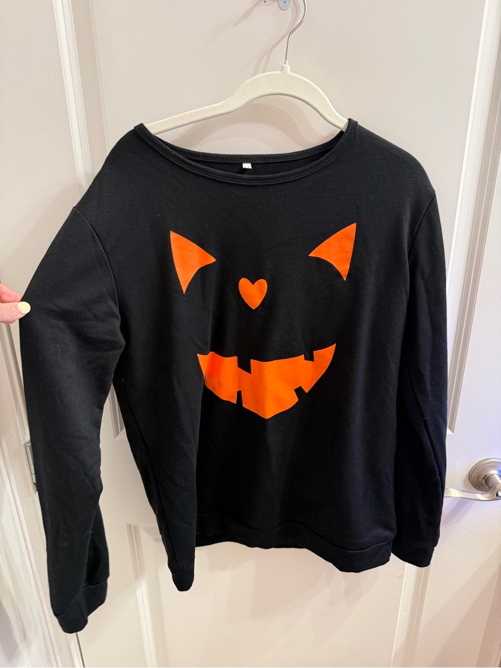 Black Sweatshirt with Orange Jack-O'-Lantern Face Halloween